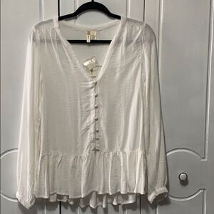 NWT Japna cream button front ruffled hem tunic S
